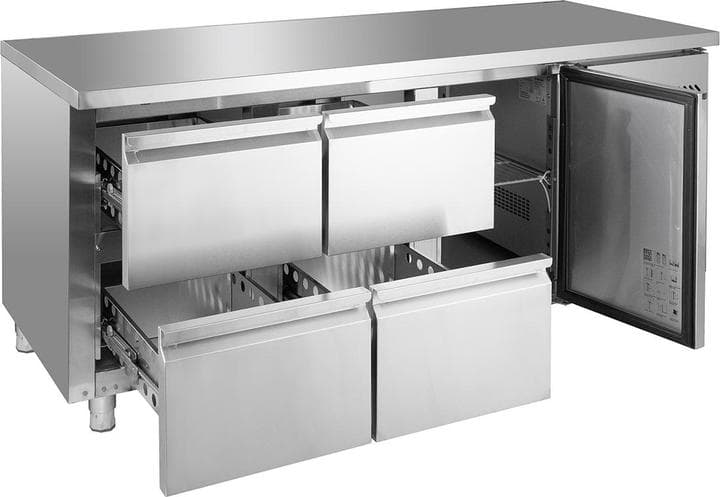 Bàn tủ mát có 4 ngăn kéo sử dụng ray inox FR 795.0500 dài 500mm, mở over-extension